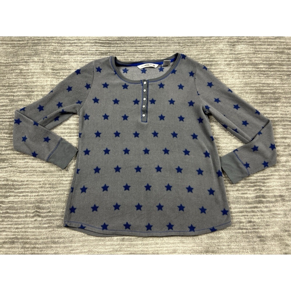 Jasmine‎ Rose Top Womens Small Gray Blue Star Henley Fleece Long Sleeve Sleep